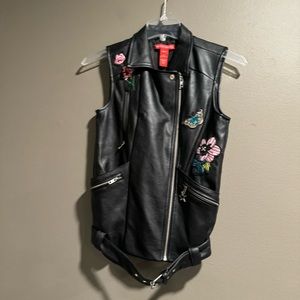 Saks Fifth Avenue Embroidered Faux Leather Vest Size XS